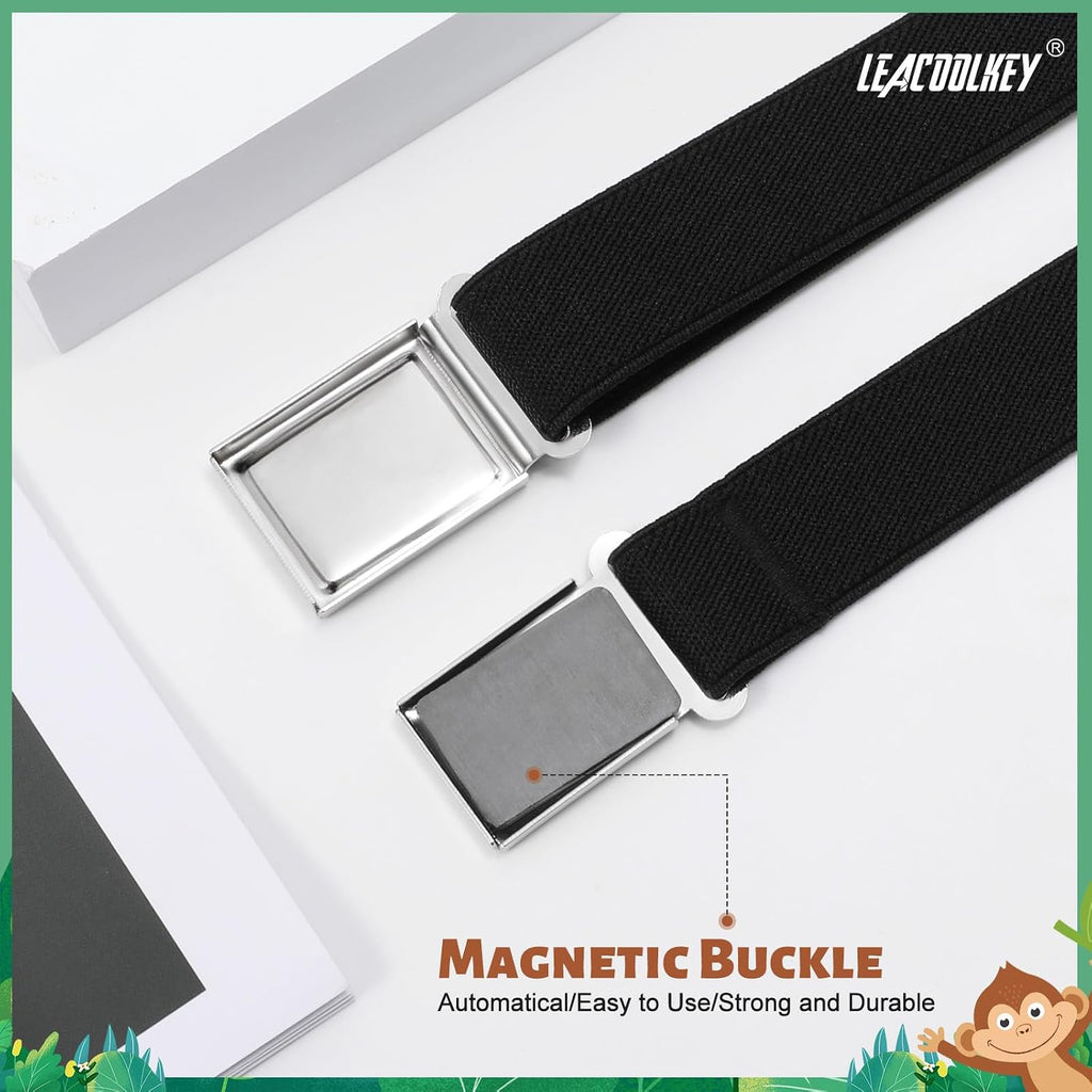 4 Pack Kids Magnetic Buckle Elastic Belts Boys Girls Adjustable Easy Clasp Magnetic Belt