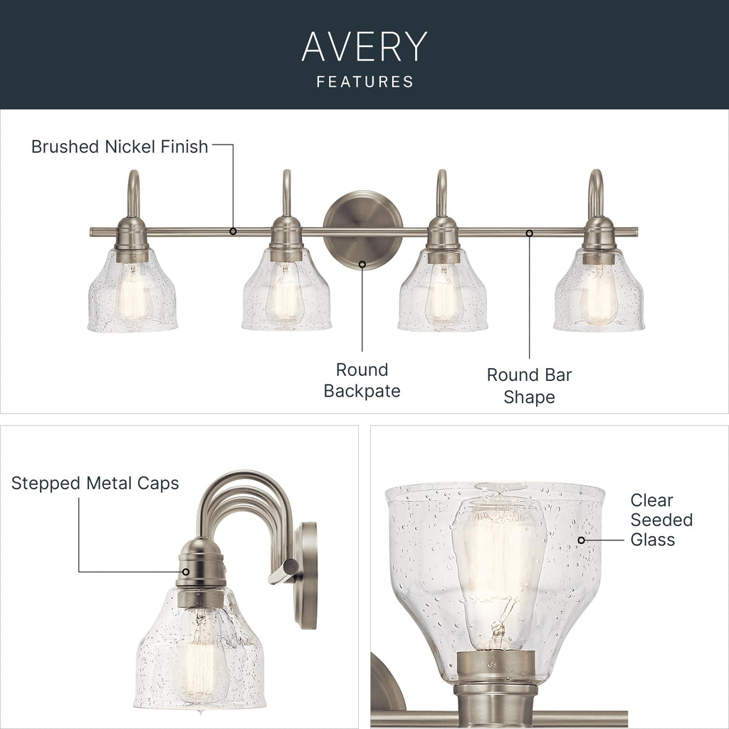 Avery 4-Light Farmhouse Vanity Light, Brushed Nickel