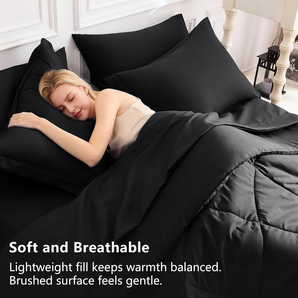 Queen Comforter Set Black - Bed in a Bag Queen 7 Pieces, Luxury Soft Bed Set for All Seasons