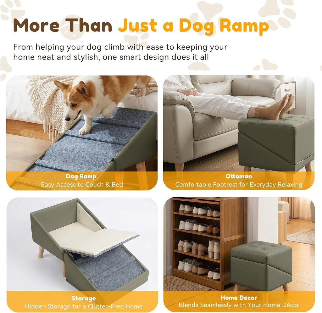 15.7" H Dog Ramp for Couch, 18.5" Extra Wide Pet Steps & Ottoman