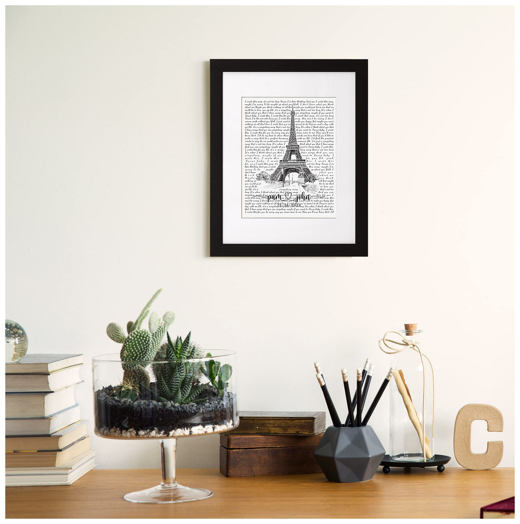 Custom Song Lyrics Paris Eiffel Tower Wall Photo or Canvas Prints with Couple's Names and Special Date on it, Perfect