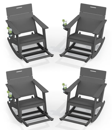 Outdoor Rocking Chairs Set of 4, HDPE Patio Porch Rocker, Grey