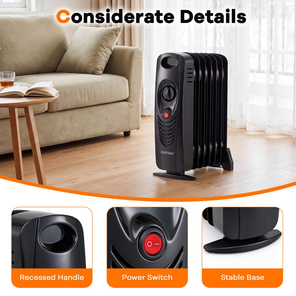 Oil Filled Radiator Heater, 700W Portable Space Heater (Black)