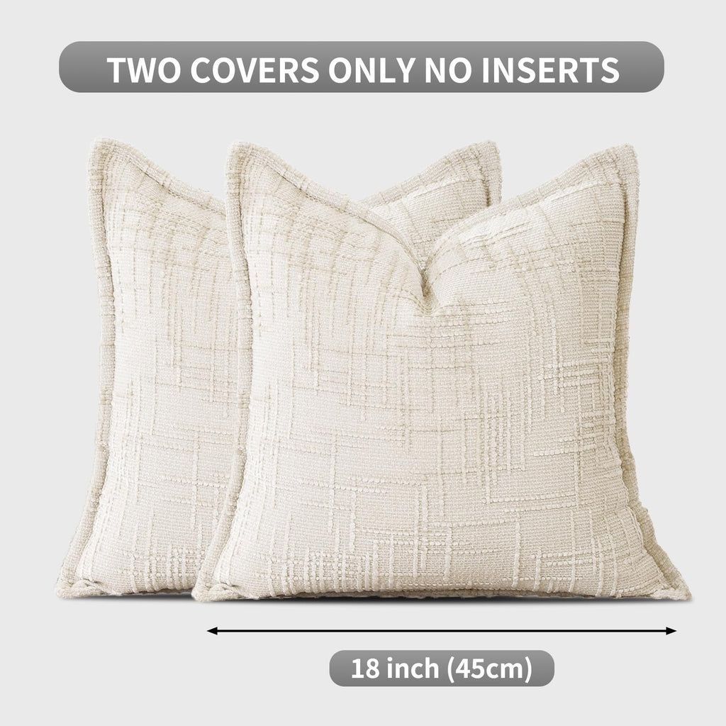 Chenille Throw Pillow Covers 18x18 Inch, Soft Woven Texture, Set of 2