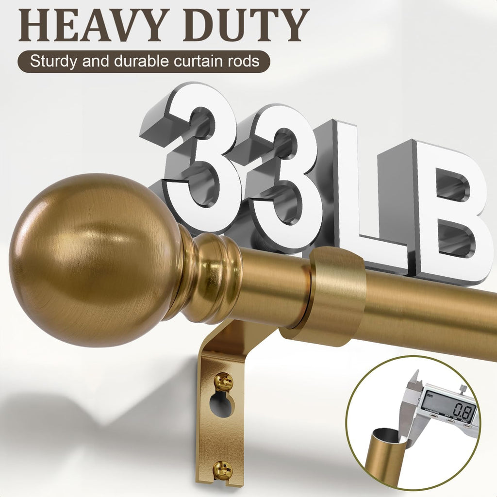 Warm Gold Curtain Rods for Windows Small 1" Diameter Short Adjustable Heavy Duty Antique Brass Metal