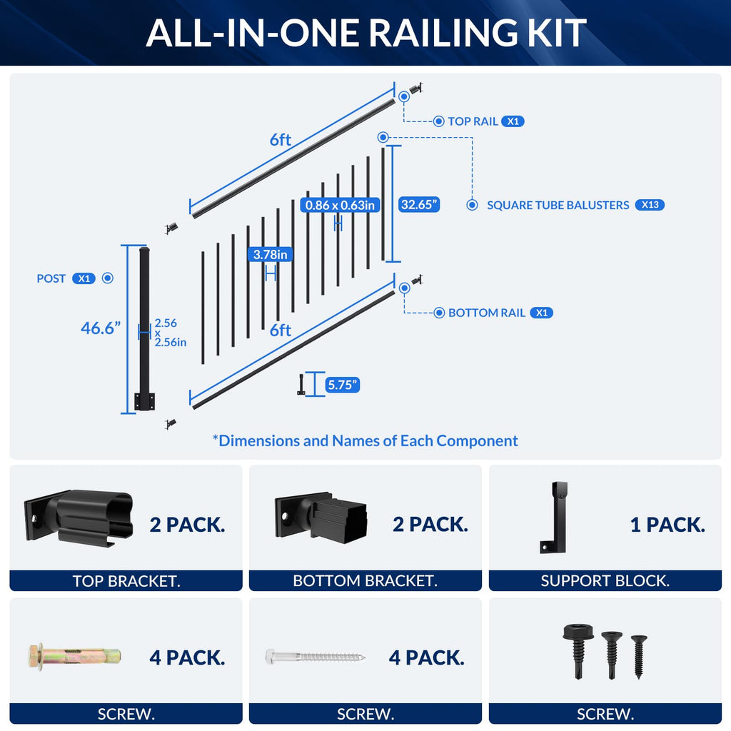 36 in x 6 ft Modular Side Mount Aluminum Stair Railing Kit