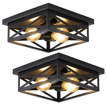 2Pack Vintage Farmhouse Flush Mount Ceiling Light Fixtures, 2-Light Hallway Kitchen Ceiling Light, Industrial