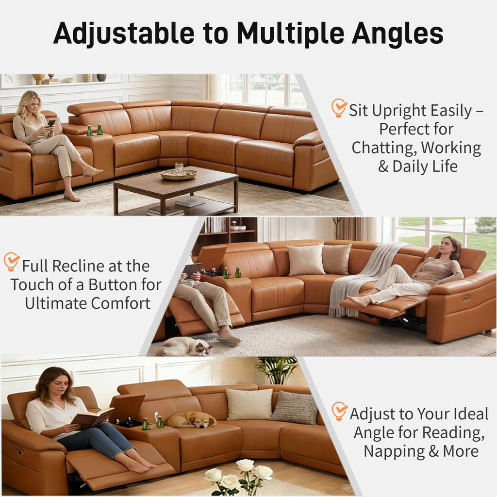 Leather Power Recliner Sofa Set, Reclining Sectional Couch