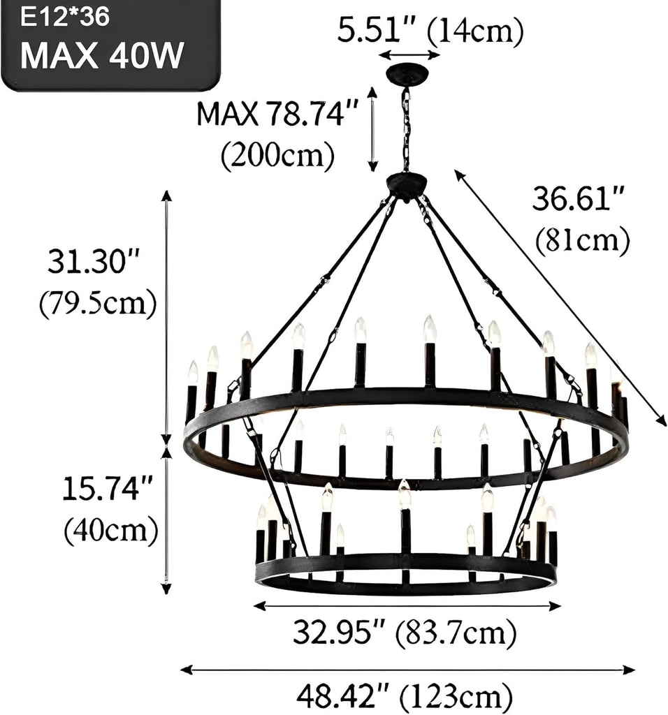 48 Inch Large Black Wagon Wheel Chandelier