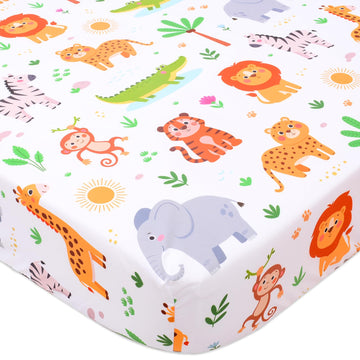 Jungle Animal Fitted Crib Sheet, Toddler Bed Sheet, 52x28in, 1 Pack