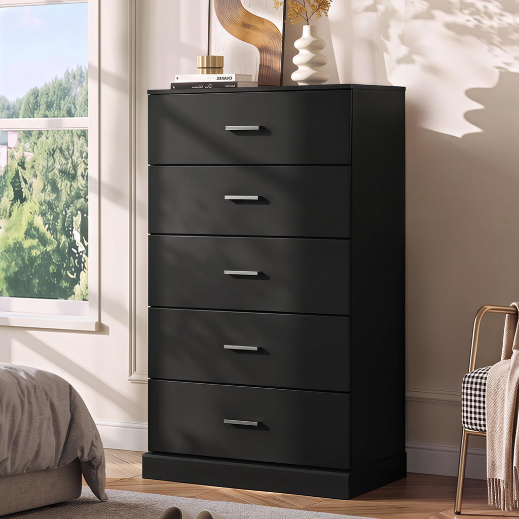 Black 5 Drawer Tall with SGS-Tested Anti-Tip