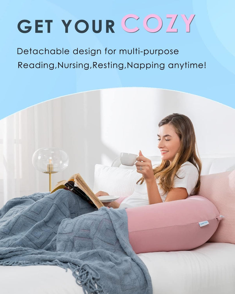 Cooling Pregnancy Pillows, E Shaped Maternity Pillow for Sleeping, with Extra Wedge Pillow for Belly Support, 60 Inch