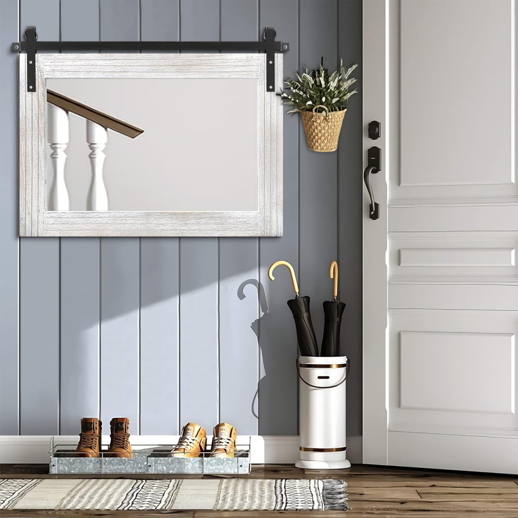 Large Barn Door Mirror with Wood Framed Rectangle Mirrors for Wall Bathroom Vanity Mirror Decorative Farmhouse