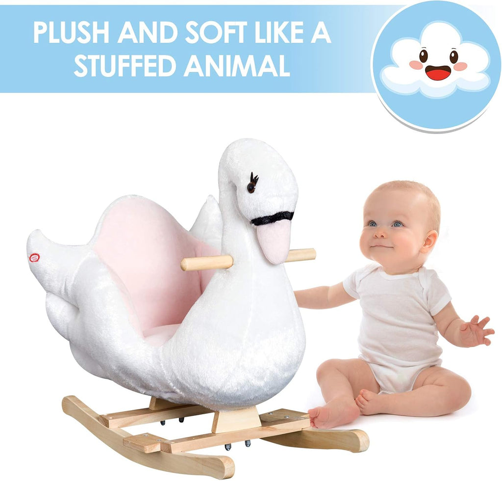 Kids Ride on Rocking Horse Swan Style Toy Over 18 Months White & Pink