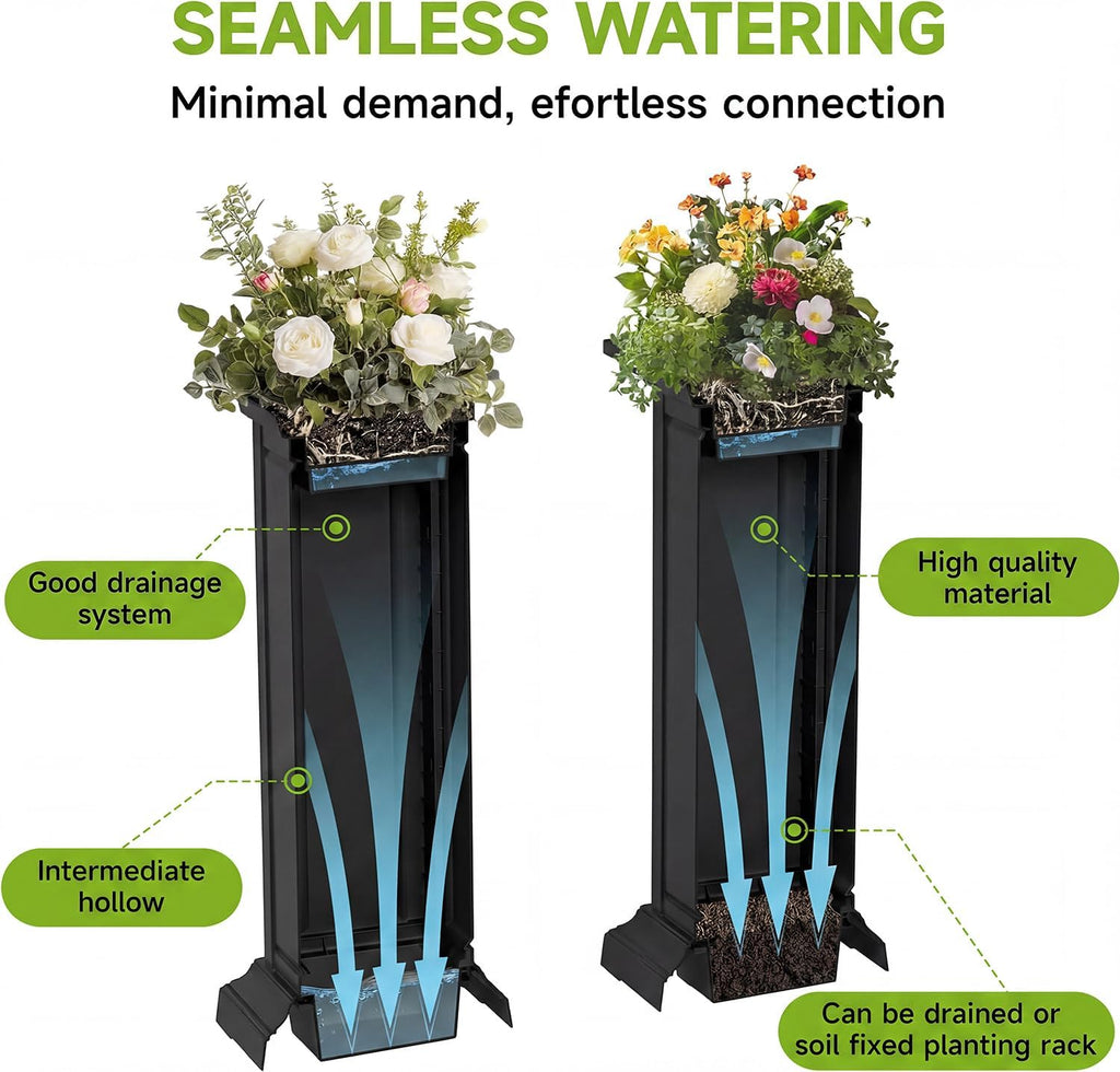 Tall Black Resin Planters Set of 2, Large All-Weather Outdoor Garden Pots, Durable Crack-Resistant Flower Pots for