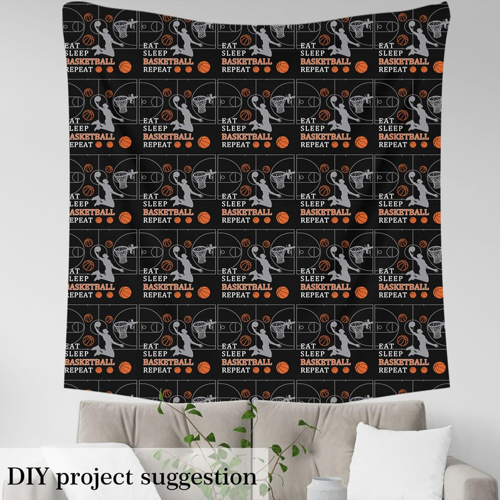 Basketball Soft Polyester No Stretch Fabric Basketball Hoop DIY Sewing Fabric by The Yard Balls Sport Game Theme