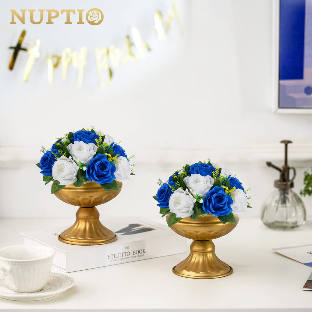 Flower Ball Arrangement Bouquet - 10 Pcs 9.5 inch Diameter Royal Blue Fake Flowers Roses Balls for Centerpieces