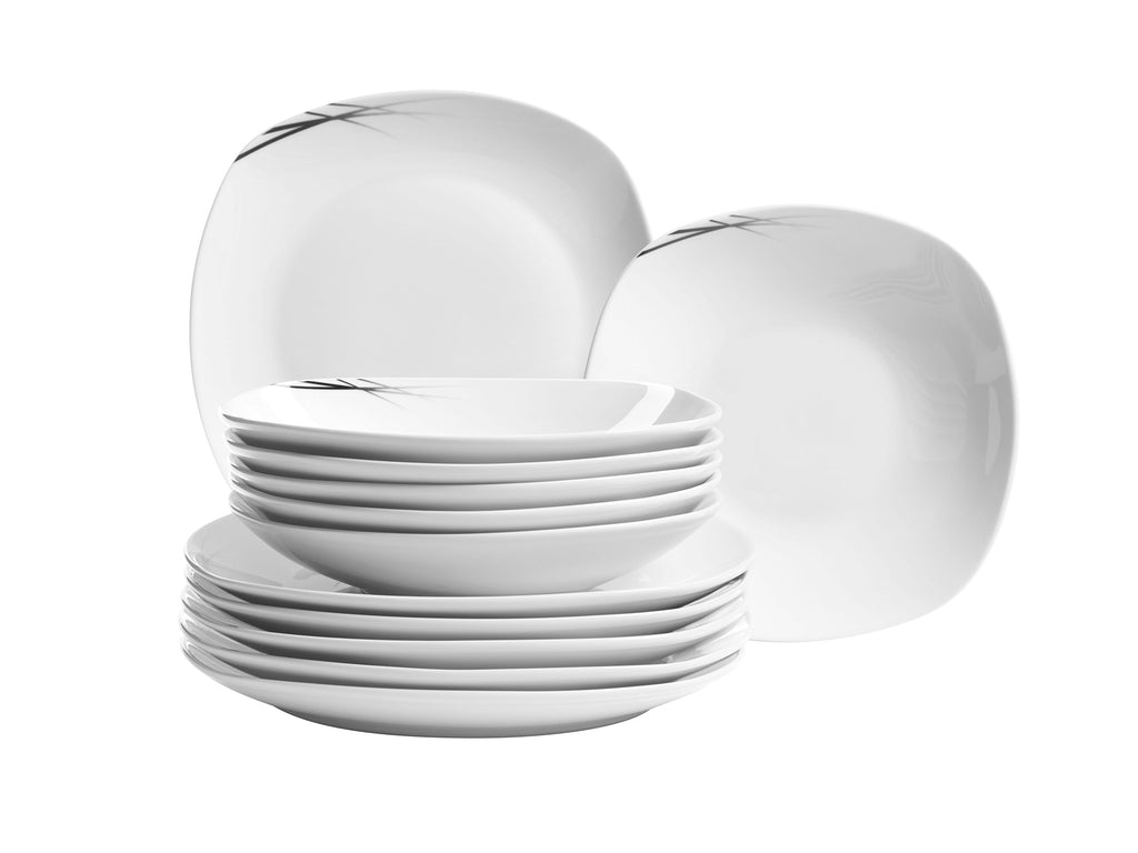 Linea Nera Series, Dinnerware Set with 62-Pieces, Porcelain Tableware for 6