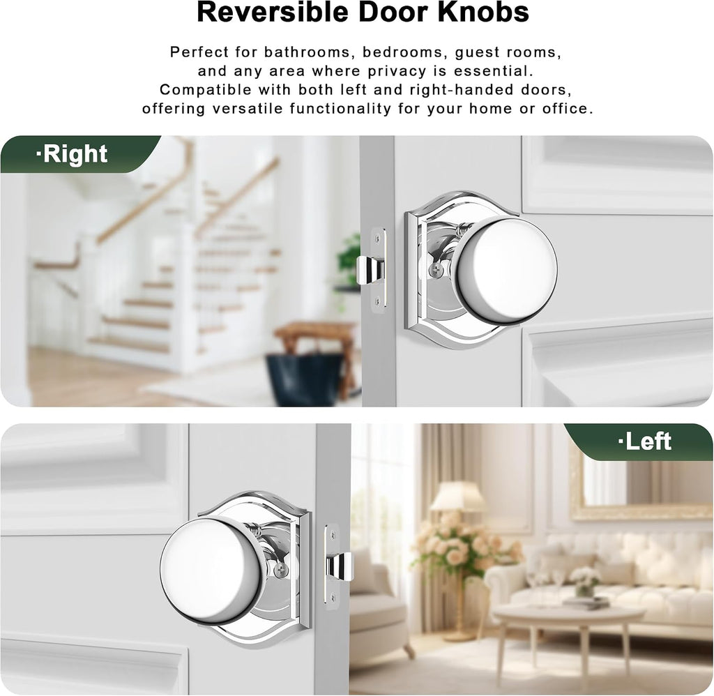 Privacy Door Knob Interior, Bright Chrome, Zinc Alloy