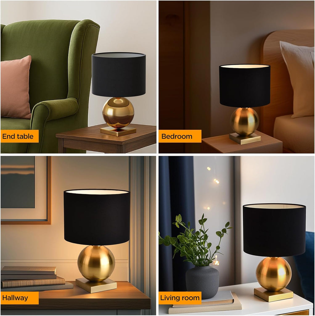 Gold Ball Modern Table Lamp,Mid Century Bedside Lamp Nightstand Light with Black Shade Metal Base Accent Lamp Bedside