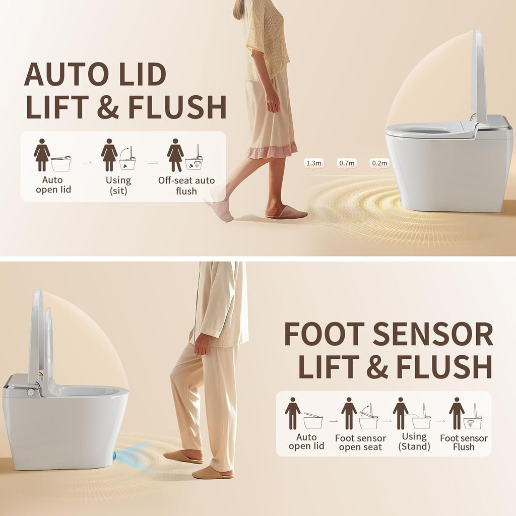 Smart Toilet Auto Open & Close One Piece Tankless Toilet with Bidet Built in Auto Flush Warm Water Air Dryer Heated