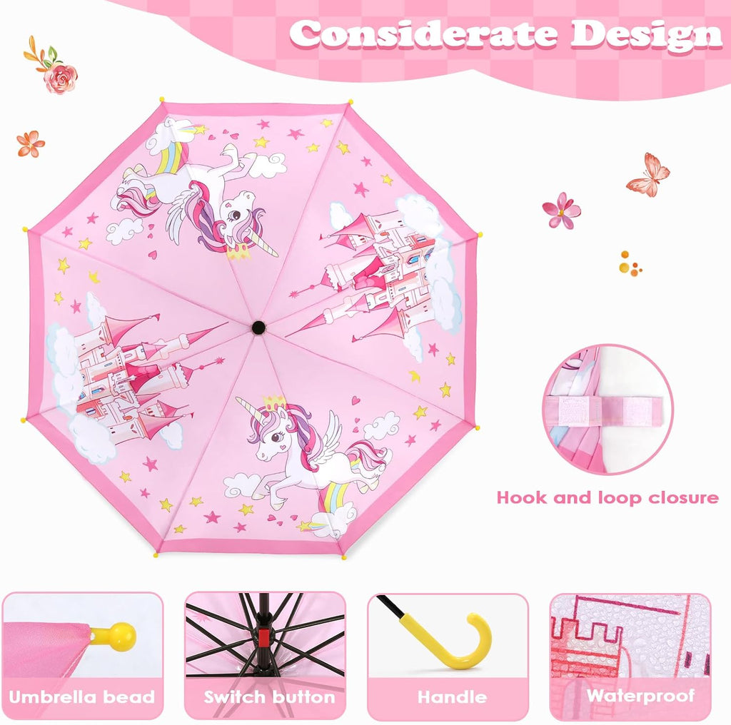 Kids Umbrella Children Travel Umbrellas Reinforced Canopy with Pinch Free Closure and Colorful Design Lightweight