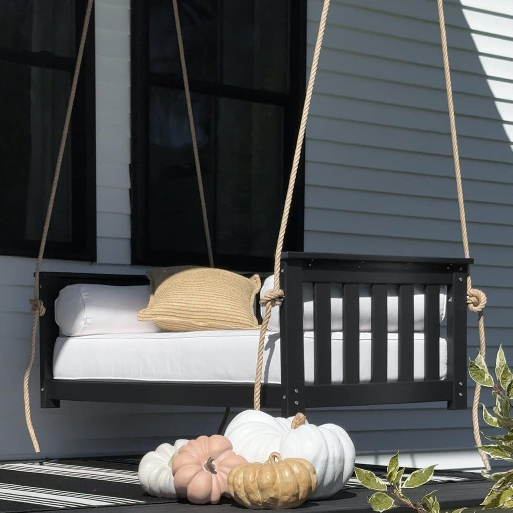 Beckett Heavy Duty Poly Daybed Swing in Black, Twin Size - Composite HDPE Porch Swing Bed Made from Recycled Plastic