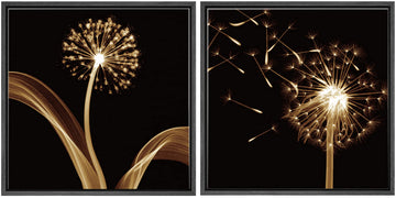 Framed Wall Art Print Set Golden Dandelion CloseUps Floral Plants Photography Minimalism Glam Relax/Calm Cool