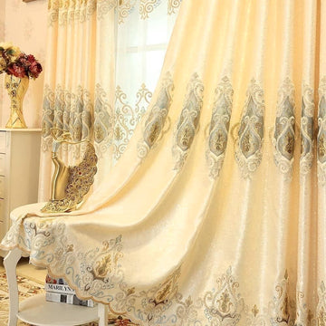 1 Pair European Style Living Room Curtains Room Darkening Gold Luxury Curtains (Cloth Curtain, 2 x 52 inches by 84