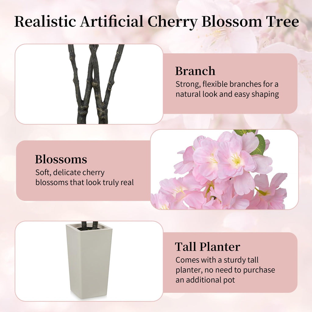 Artificial Cherry Blossom Tree for Porch, 5ft, Pink, with Planter