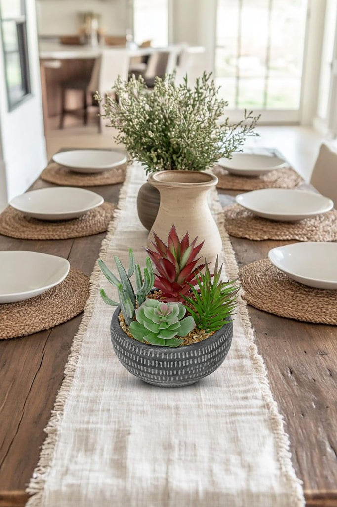 Fake Succulents in Black Cement Pot, Artificial Succulent Plants Arrangement Decor, Small Faux Potted Plants Tabletop