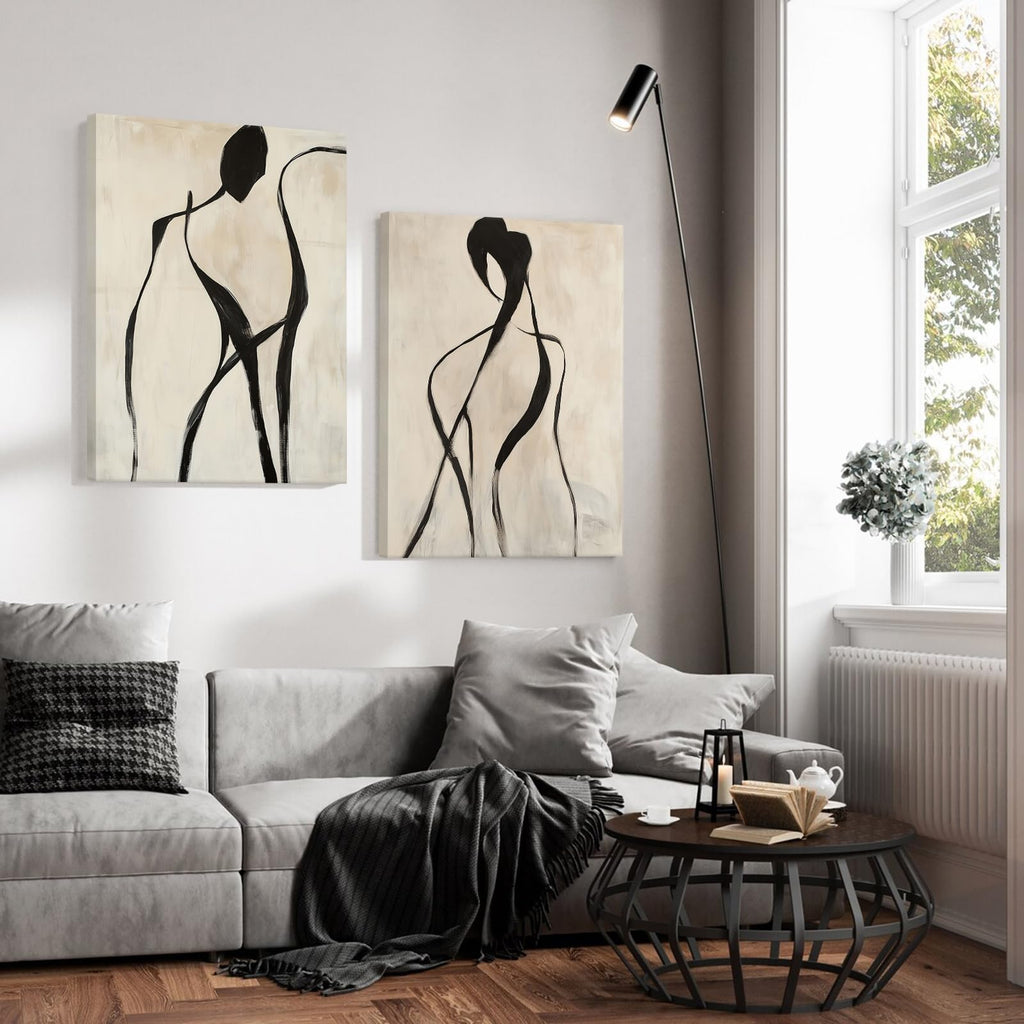 Minimalist Woman Line Wall Art Black and White Poster Abstract Modern Canvas Wall Art Decor Female Figure Painting