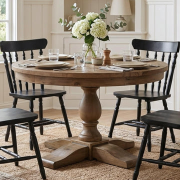 47" Round Dining Table with Wooden Pedestal Base, Reclaimed Pine Wood Dinner Table for 4, Heavy Duty Pedestal Table