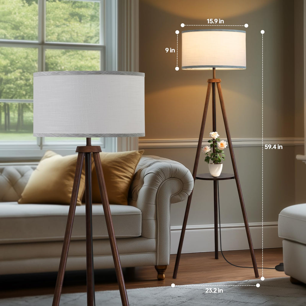 Floor Lamp with 3 Light Modes Adjustable- Wood Tripod Floor Lamp Modern LED Standing Lamps with Dimmable Brightness