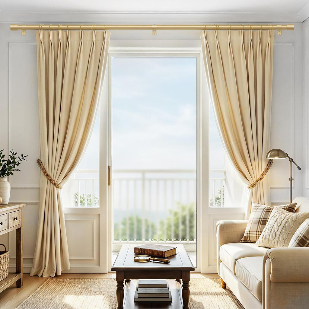 Heavy Duty Curtain Rods for Windows, 1 Inch Gold Curtain Rod Adjustable, Decorative Long Curtains Rods