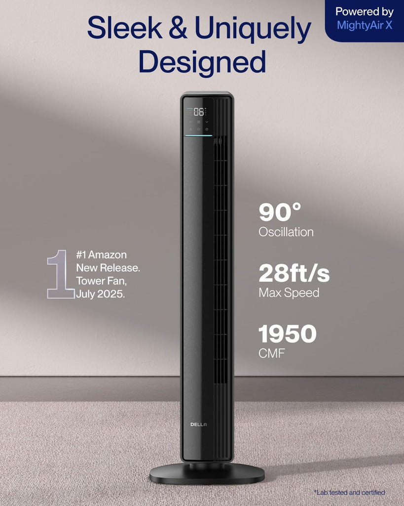 42" Smart Tower Fan, Ultra Quiet 23dB Cooling Fan with 12 Speeds, 90° Oscillating, 28ft/s Airflow, DC Motor, 24H