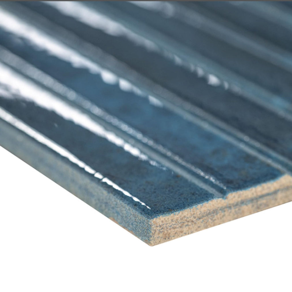 Blue Ribbed Ceramic Wall Tile (1 Piece)