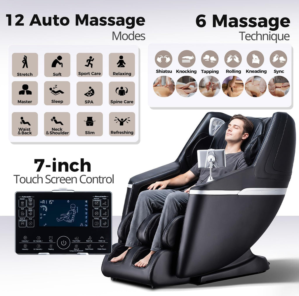 Massage Chair, Zero Gravity SL-Track 4D Shiatsu Massaging Chairs, Auto Body Scan, Foot Rollers, 12+6 Modes, Heat