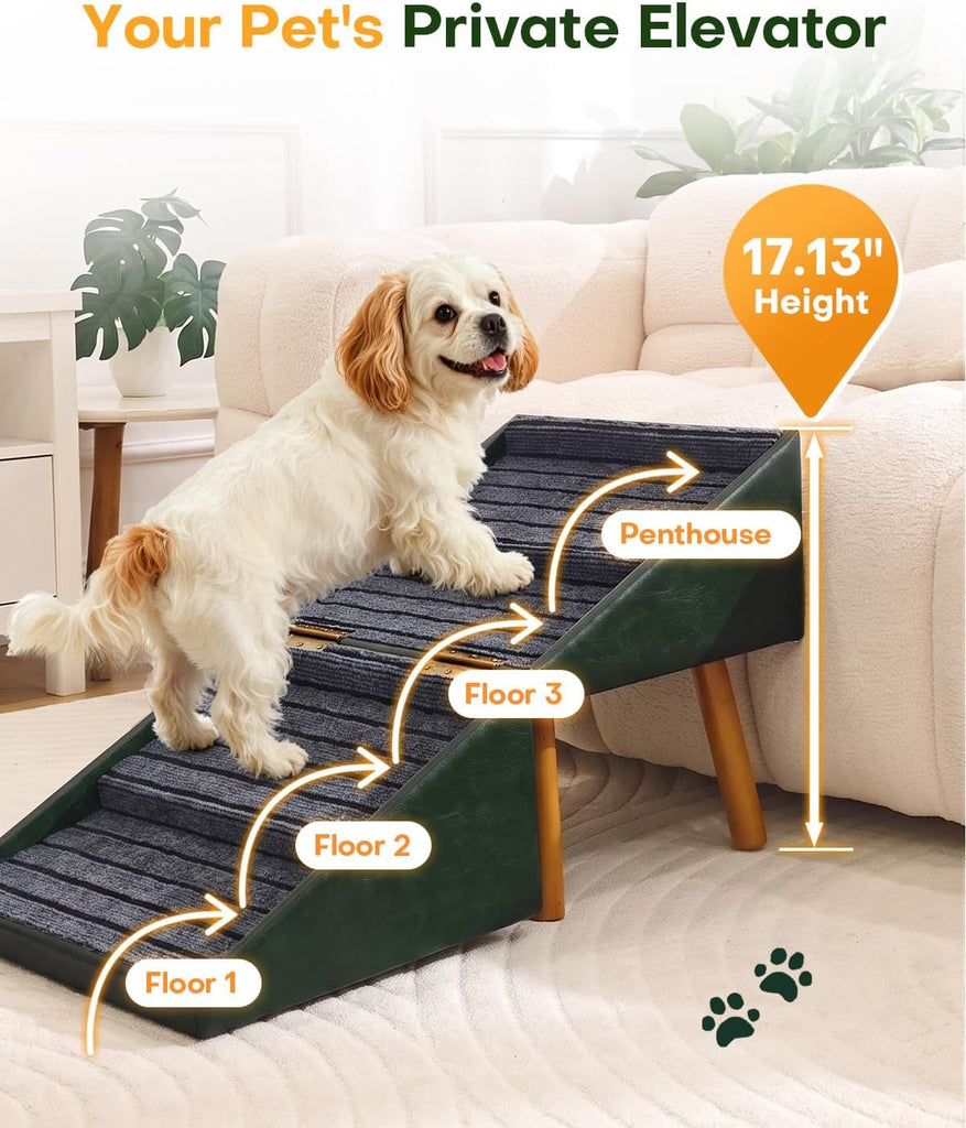 Dog Stairs for Small Dogs Foldable Dog Steps and Faux Leather Ottoman