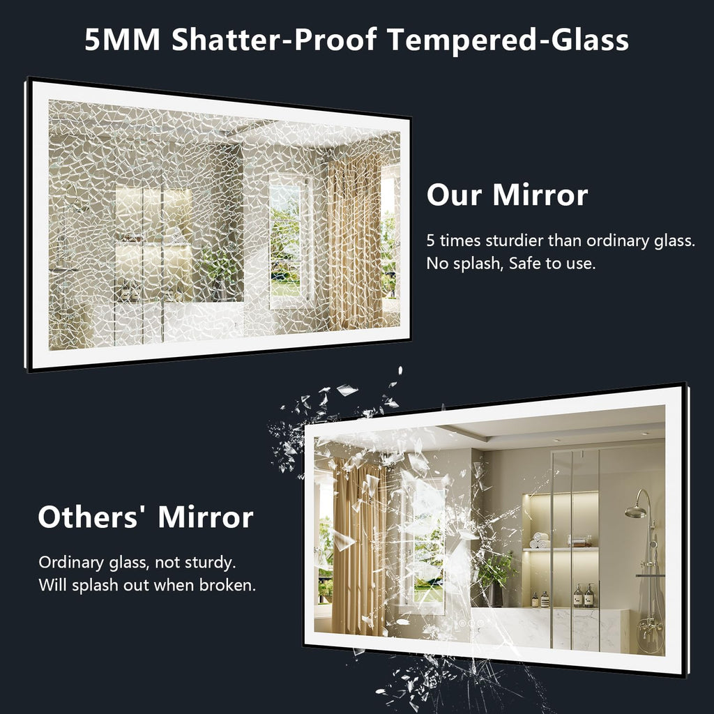 72x36 LED Bathroom Mirror with Lights, Black Framed Lighted Mirror