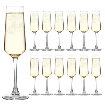 7.5 Oz Champagne Flutes Set Of 12, Long Stemmed Crystal Clear Champagne Flute Glass Set, Sparkling Wine Glasses Party