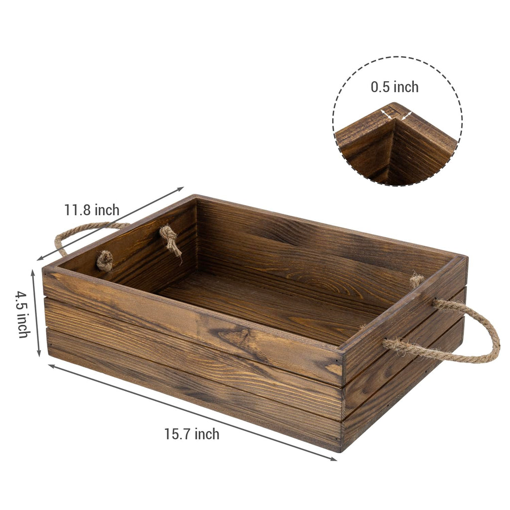 15 Inch Rustic Wood Storage Box, Farmhouse Crate with Handles