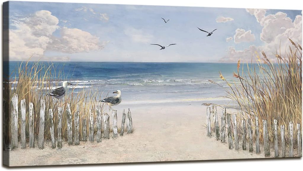 FC3750 Sandy Beach Wall Art Canvas Print Wall Art Seascape Blue Print Painting Abstract Coastal Picture Modern Ocean