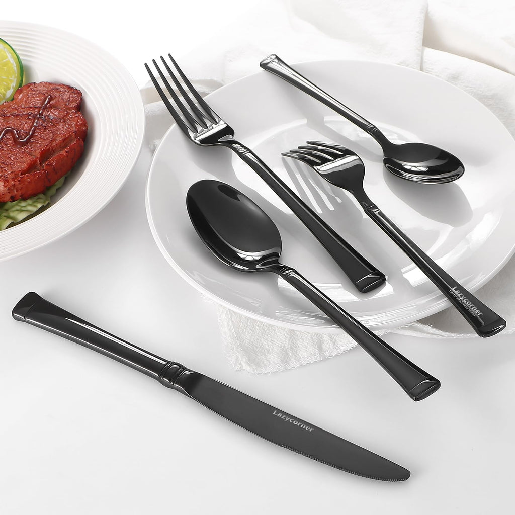 Black Silverware Set,Service for 4,18/10 stainless steel Flatware Set,Mirror Polished Cutlery Set,Dishwasher