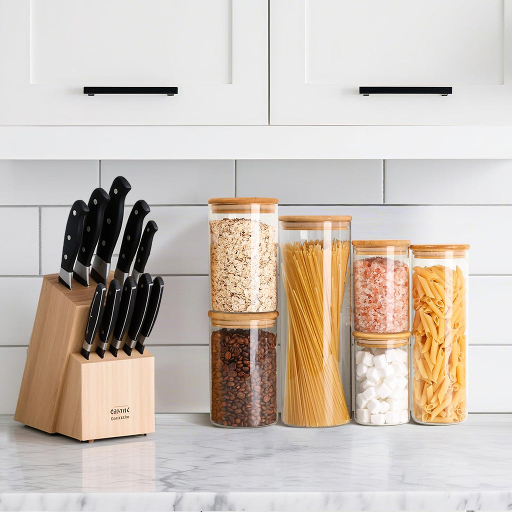 Glass Storage Jars 6 Pack, Pasta Containers, Pantry Organization