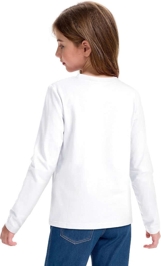 3 Pack Girls Long Sleeve Shirts Soft Cotton Crewneck Plain Kids Tops