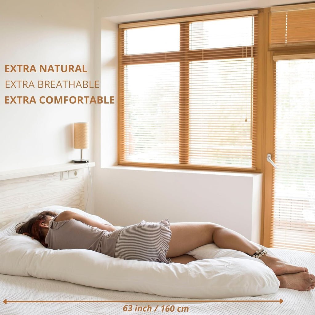 U Shaped Body Pillow - Cooling Maternity Pillow for Pregnant Women with Organic GOTS Certified Cotton Cover - Cuddle