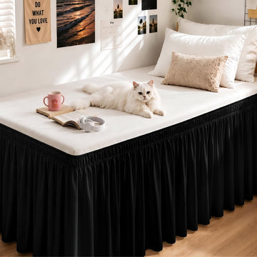Black Twin XL College Dorm Bed Skirt 36" Drop, Elastic Wrap Dust Ruffle