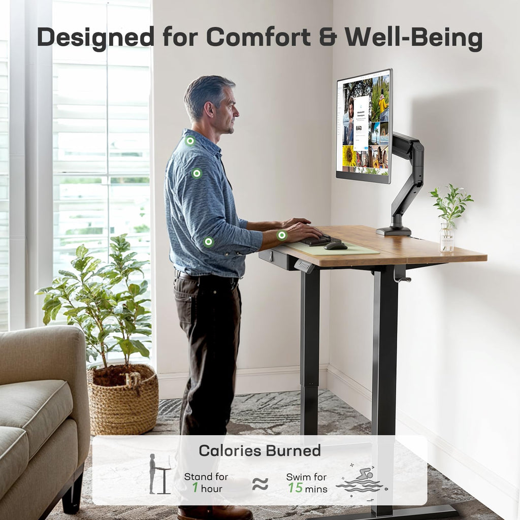 48x24 Electric Standing Desk with Drawer, Computer Desk, Sit Stand Office Table with Storage & Hooks & Cable