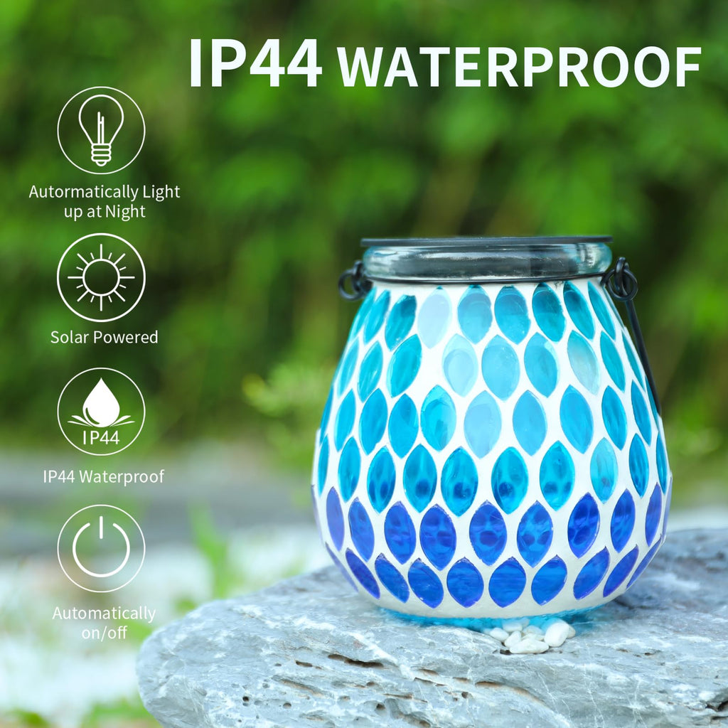Outdoor Solar Lantern Waterproof Mosaic Glass Hanging Garden Light Raindrop